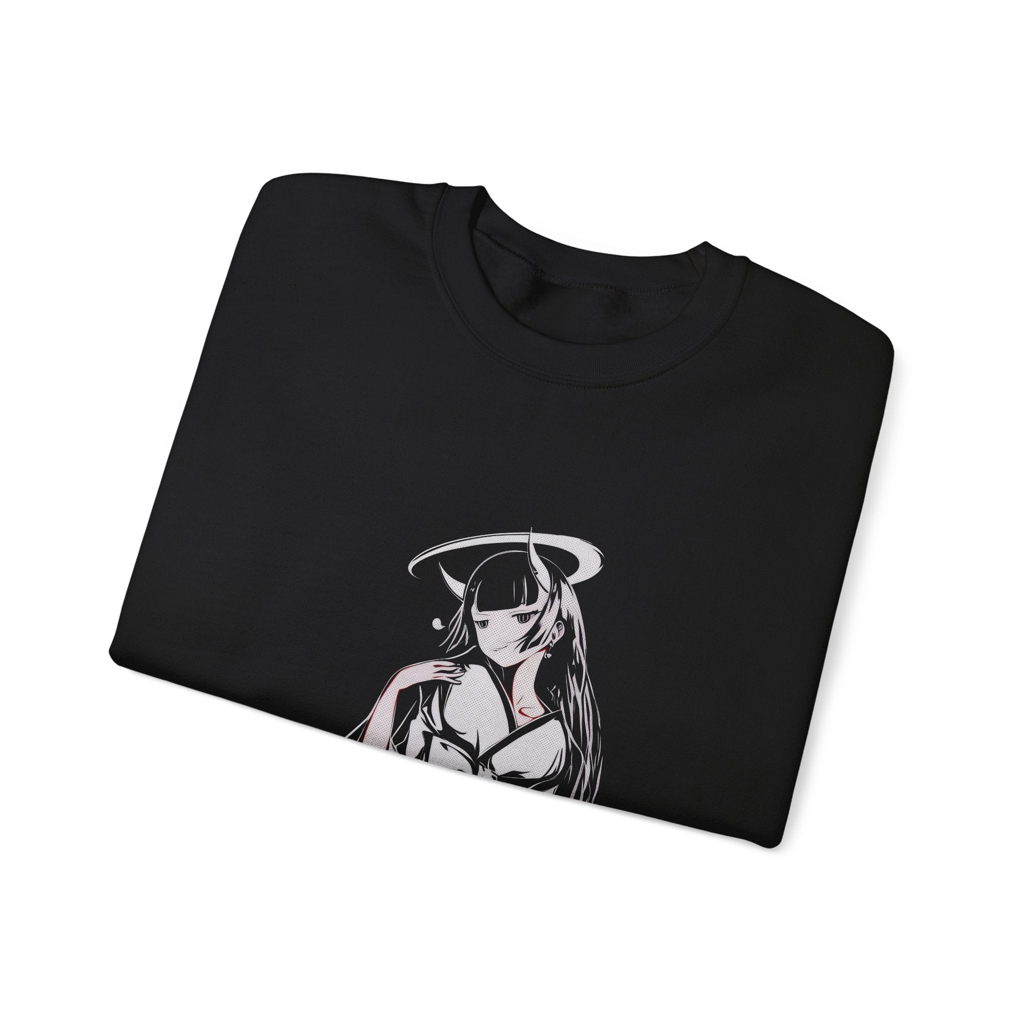 Celestial Oni anime sweatshirt with elegant horned girl sitting pose