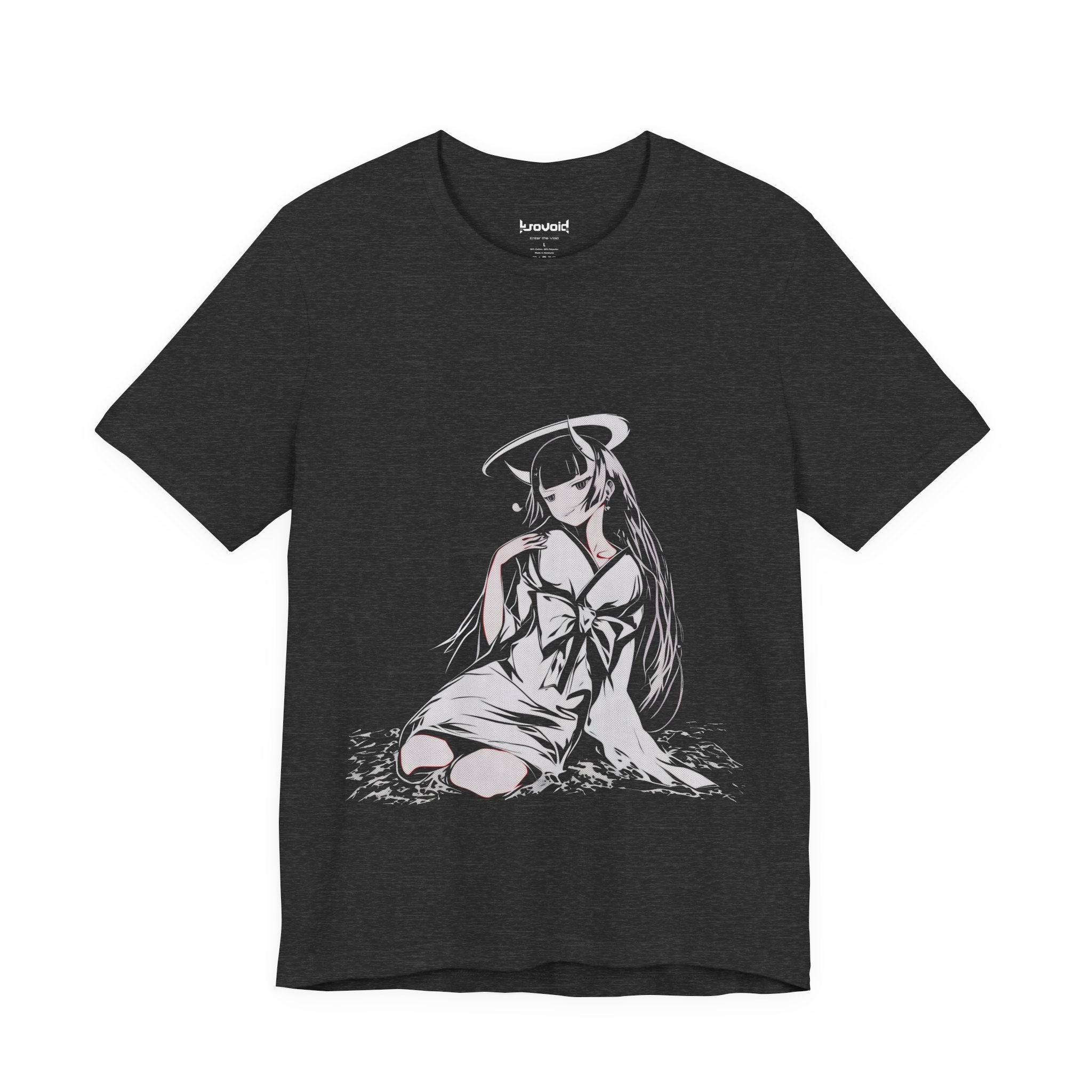 Celestial Oni anime streetwear T-shirt with horned girl and halo design on premium cotton