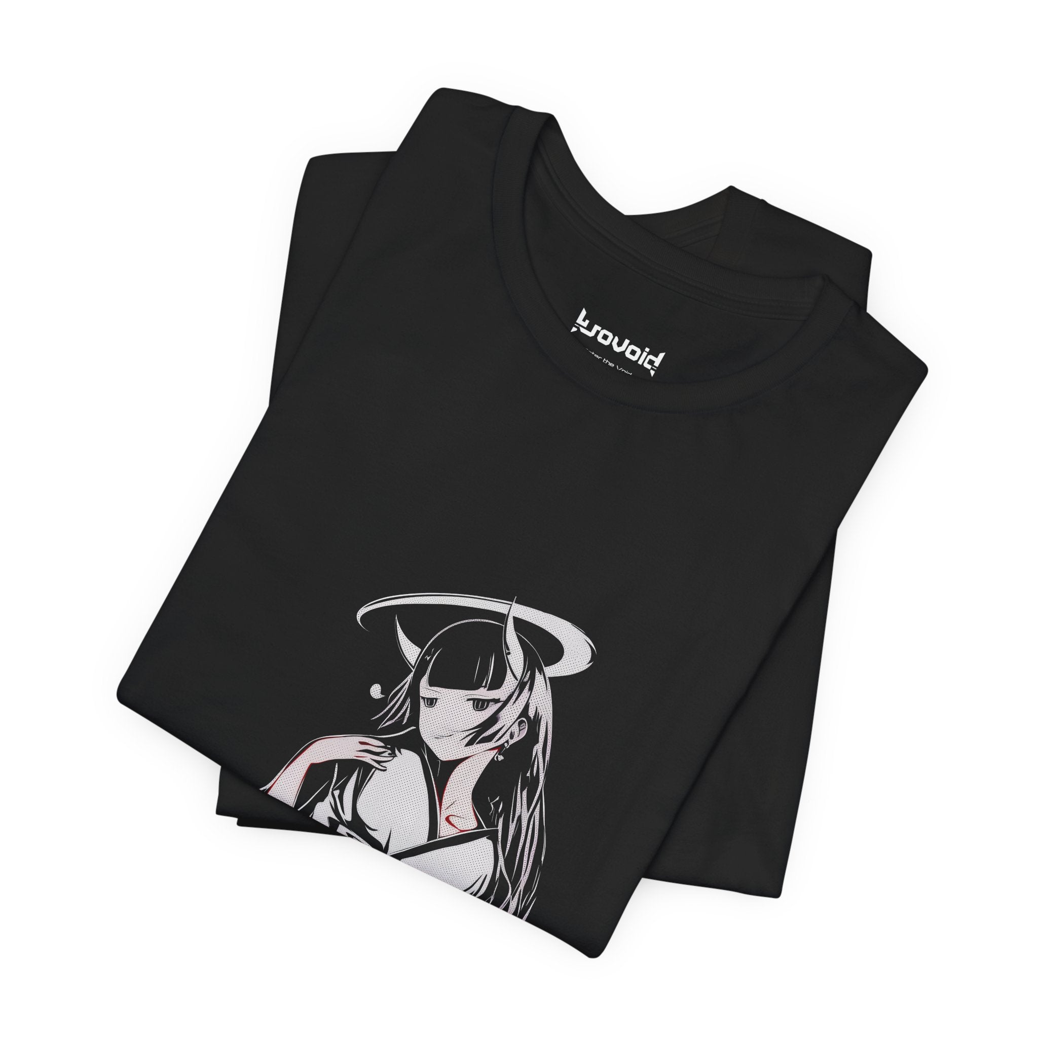 Celestial Oni anime streetwear T-shirt with horned girl and halo design on premium cotton