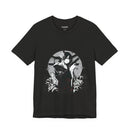 Crimson Silence Black Dahlia anime T-shirt featuring woman in black kimono with handgun and white lilies