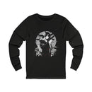 Crimson Silence Black Dahlia anime long sleeve shirt with woman in black kimono, handgun, lilies and circular backdrop