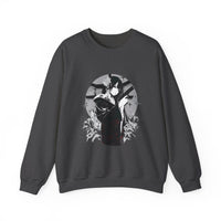 Crimson Silence Black Dahlia anime sweatshirt featuring assassin woman in kimono, lilies, and handgun motif