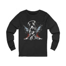 Celestial Oni Blood & Bloom anime long sleeve shirt with horned girl kimono design, red and blue artistic splashes