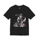Celestial Oni Silent Bloom anime T-shirt featuring girl in kimono with halo, spider lilies, and purple flame accents