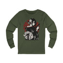 Long sleeve anime tee with kimono assassin girl and red sun Japanese design.