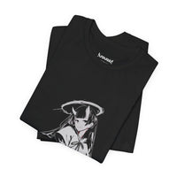 Celestial Oni anime design featuring horned girl with halo in robes on T-shirt