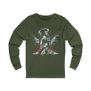 Celestial Oni Blood & Bloom anime long sleeve shirt with horned girl kimono design, red and blue artistic splashes