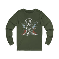 Celestial Oni Blood & Bloom anime long sleeve shirt with horned girl kimono design, red and blue artistic splashes
