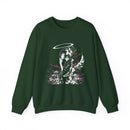 Celestial Oni Silent Bloom anime sweatshirt featuring haloed girl in kimono surrounded by lilies and smoke