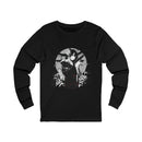 Crimson Silence Black Dahlia anime long sleeve shirt with woman in black kimono, handgun, lilies and circular backdrop