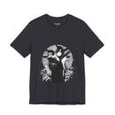 Crimson Silence Black Dahlia anime T-shirt featuring woman in black kimono with handgun and white lilies