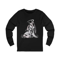 Celestial Oni anime long sleeve shirt with horned girl and halo design in Japanese-inspired style
