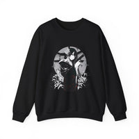 Crimson Silence Black Dahlia anime sweatshirt featuring assassin woman in kimono, lilies, and handgun motif