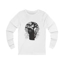 Crimson Silence Black Dahlia anime long sleeve shirt with woman in black kimono, handgun, lilies and circular backdrop