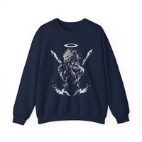 Voidborn Guardian dark anime sweatshirt with red-eyed mecha angel