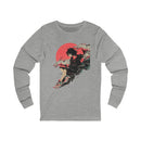Neon Oni Moon’s Veil anime long sleeve shirt with horned girl and dragon spirits against neon red moon