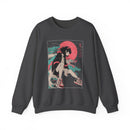 Neon Oni Street Spirit anime sweatshirt with horned girl, sneakers, neon sun, and dragon smoke design
