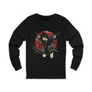 Crimson Silence Blade of Vengeance anime long sleeve shirt with dual katana girl, halo, and red Japanese circle backdrop