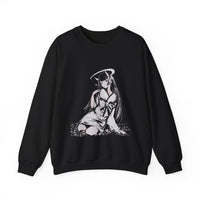 Celestial Oni anime sweatshirt with elegant horned girl sitting pose