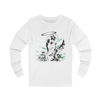 Celestial Oni Silent Bloom anime long sleeve shirt with haloed girl in kimono, spider lilies, and purple accents”