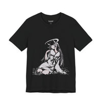 Celestial Oni anime streetwear T-shirt with horned girl and halo design on premium cotton