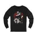 Long sleeve anime tee with kimono assassin girl and red sun Japanese design.