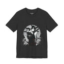 Crimson Silence Black Dahlia anime T-shirt featuring woman in black kimono with handgun and white lilies