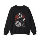 Anime sweatshirt with assassin girl in kimono holding gun, red aesthetic design.