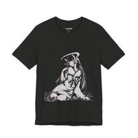 Celestial Oni anime streetwear T-shirt with horned girl and halo design on premium cotton
