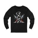 Celestial Oni Blood & Bloom anime long sleeve shirt with horned girl kimono design, red and blue artistic splashes