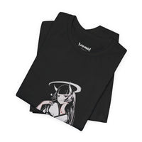 Celestial Oni anime streetwear T-shirt with horned girl and halo design on premium cotton