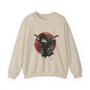 Crimson Silence Blade of Vengeance anime sweatshirt featuring haloed girl with dual swords in front of red Japanese backdrop