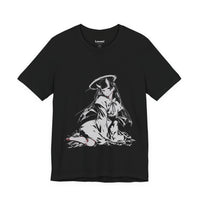 Celestial Oni anime design featuring horned girl with halo in robes on T-shirt