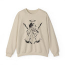 Voidborn Guardian dark anime sweatshirt with red-eyed mecha angel