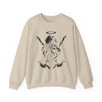 Voidborn Guardian dark anime sweatshirt with red-eyed mecha angel