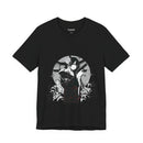 Crimson Silence Black Dahlia anime T-shirt featuring woman in black kimono with handgun and white lilies