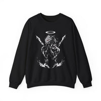 Voidborn Guardian dark anime sweatshirt with red-eyed mecha angel