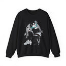 Crimson Silence Smoke Lily anime sweatshirt featuring dual-tone hair girl with handgun and lilies in noir style”