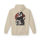 Anime streetwear hoodie with kimono assassin design, red and black Japanese graphic.
