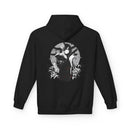 Crimson Silence Black Dahlia anime hoodie with kimono-clad woman holding handgun, lilies and circular backdrop