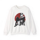 Crimson Silence Scarlet Veil anime sweatshirt featuring seductive kimono girl with red circle backdrop and floral motifs