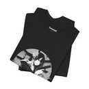 Crimson Silence Black Dahlia anime T-shirt featuring woman in black kimono with handgun and white lilies