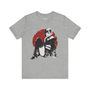 Crimson Silence Scarlet Veil anime T-shirt featuring femme fatale in kimono, thigh-high stockings, and red backdrop