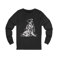 Celestial Oni anime long sleeve shirt with horned girl and halo design in Japanese-inspired style