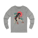 Neon Oni Street Spirit anime long sleeve shirt featuring horned girl in sneakers, neon sun, and dragon smoke artwork